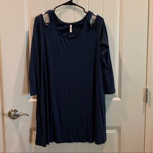 Blue cold shoulder LS dress. Size S. Pockets!